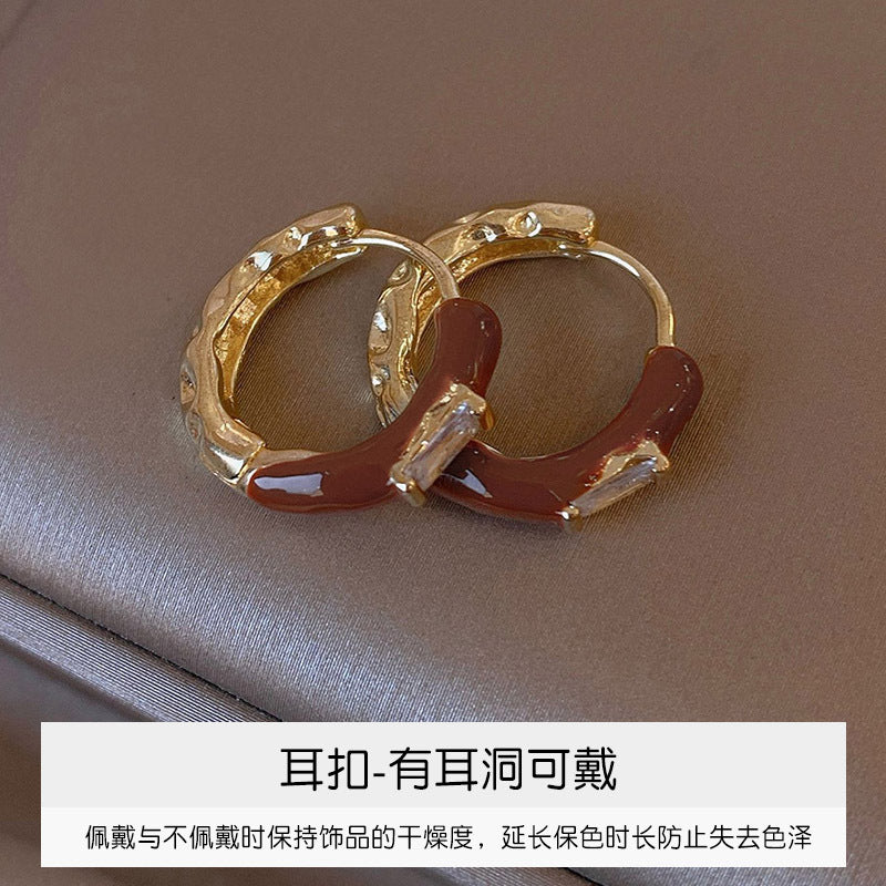 真金电镀镶钻滴油耳扣2023新款复古气质耳环时尚高级感耳饰批发女