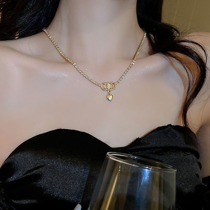Diamond  jewelry Oval necklace Fashion high touch collarbone chain niche design high-cold-wind styl  necklaces