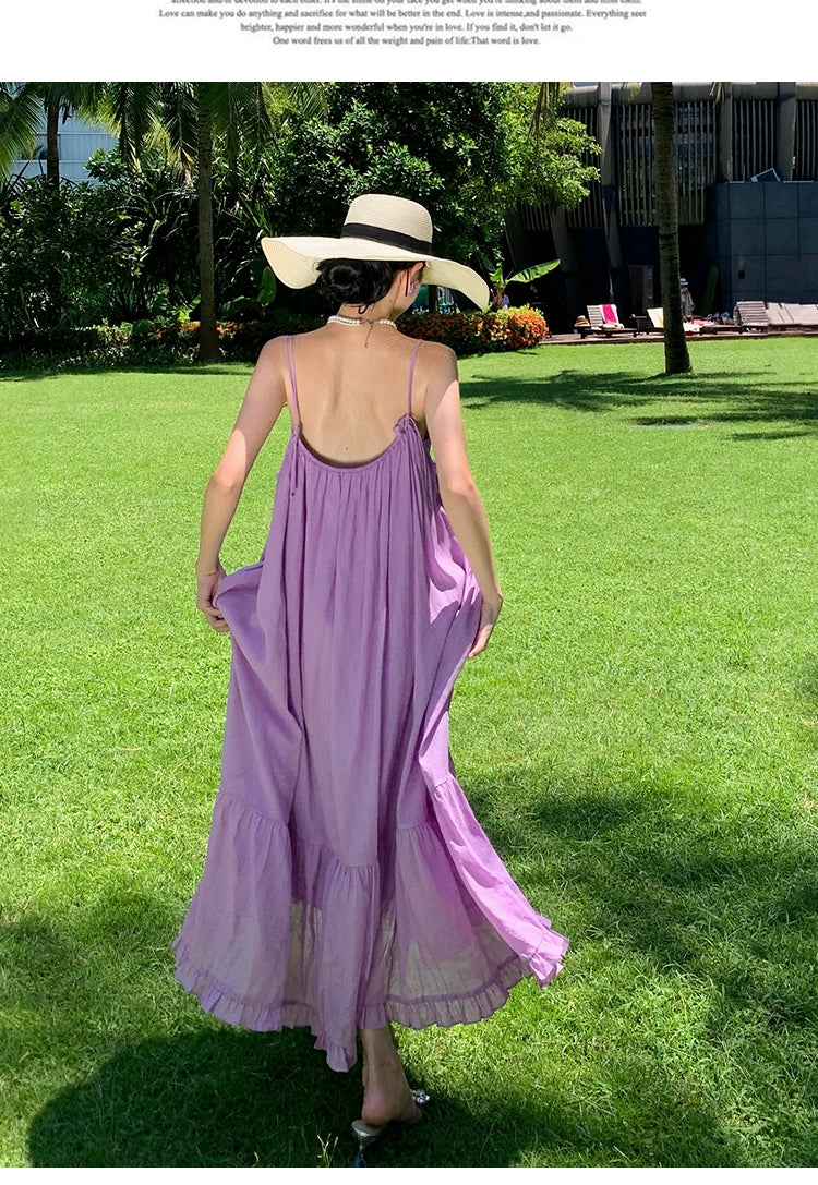 Fashion women's wear Fabric Romantic Lace Dress V-neck Comfortable Loose Vacation Suspender Dress Chic Beautiful Purple Dress