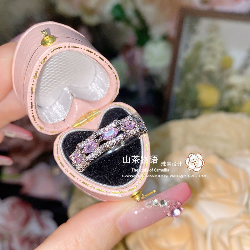 Camellia欧美六芒星ins粉粉戒指女 镀金时尚小众设计微调节食指戒