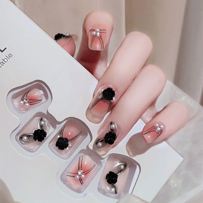 Fashion  nail New Black Camellia Pure Want to Wear Nail Flower Fake Nail Patch Removable Wear Nail Wholesale X80