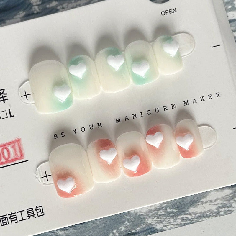 纯手工甲穿戴甲鸳鸯指甲贴片立体美甲片爱心假指甲网红美甲贴成品