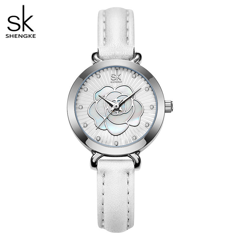 Fashion women's watchSK Women's Watch Female Niche High Sense Three-Dimensional Rose Belt Shenzhen Watch Female Quartz Watch Live Broadcast 0148