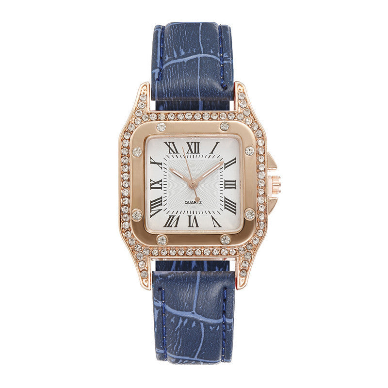 Fashion women's watchWeChat Hot-Selling Square Watch Cross-Border Foreign Trade Rhinestone Women's Roman Two-Piece Set Gift Casual Quartz Women's Watch