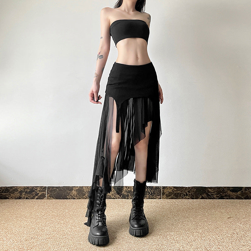 Free shipping  summer new women's clothing solid color slim fit street fashion high waist irregular skirt women dress