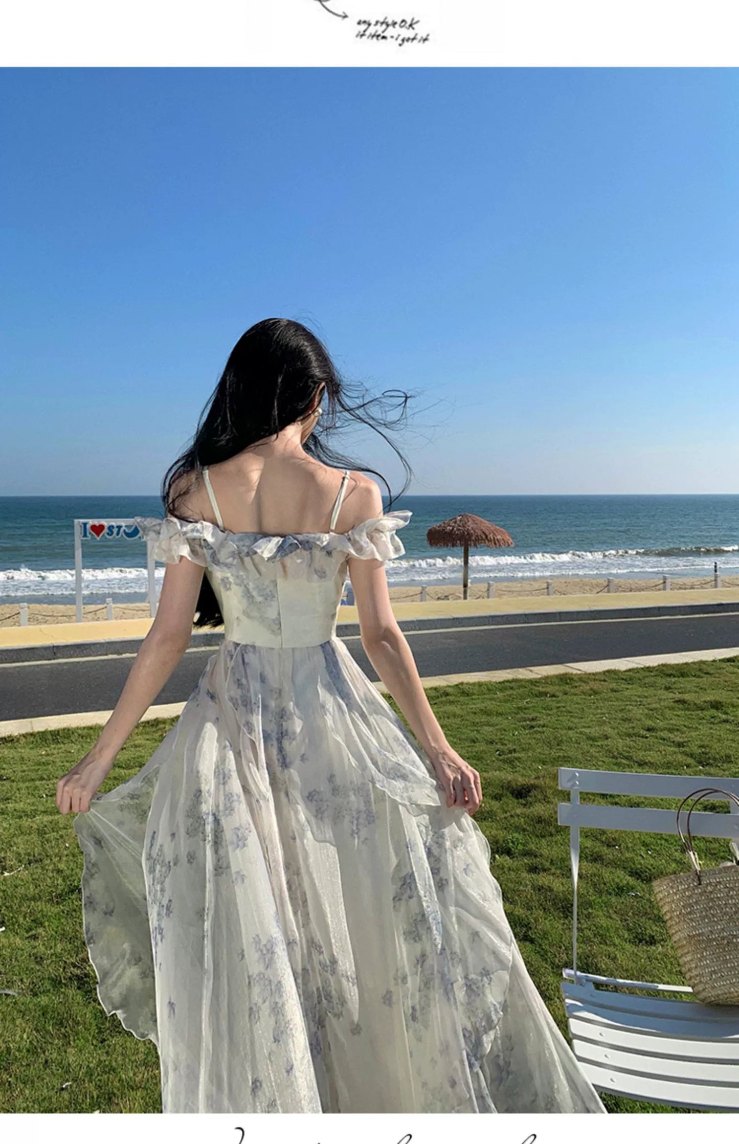 Fashion women's wear Seaside Vacation Style Suspender Skirt Yarn French Ruffled Beach Dress Atmosphere Long Skirt Elegant Fairy Style