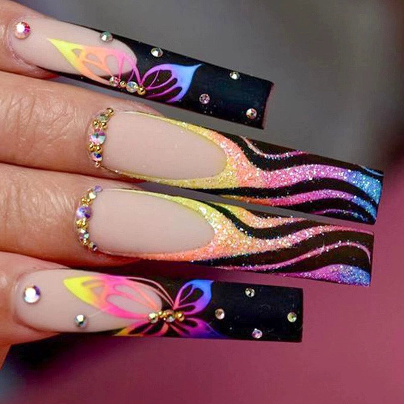 (Hand made nail) Kardashian, European and American Spicy Girl, Little Red Book, Dark Super Long, Internet Celebrity Cross border Nail Art, Detachable and Reusable Nail
