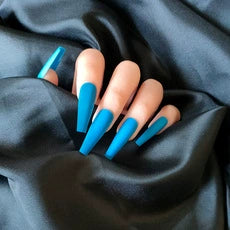 (Hand-made nail) Spice girl Europe and America, dark and long manicure nail, ballet nail, flat head, white, fake nails, wearing beautiful patch, finished product.