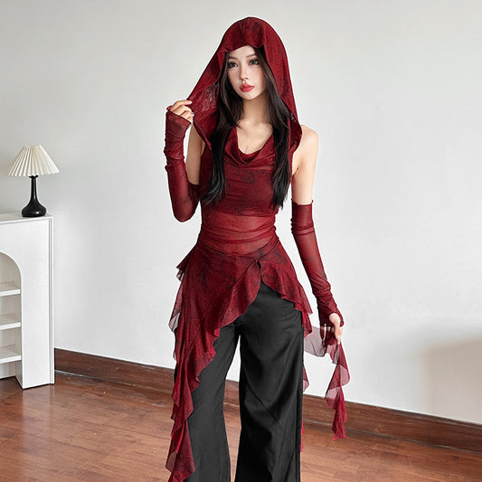 Free shipping   new women's clothing solid color slim street fashion hooded sleeveless gauze top tops