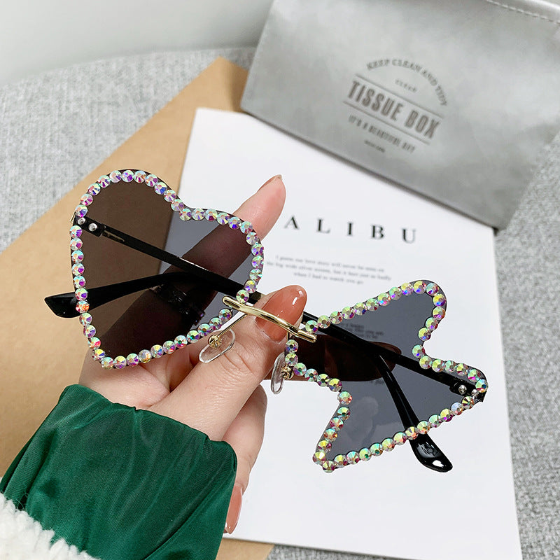 Women's fashion glasses 跨境太阳镜女欧美个性无框镶钻金属水钻墨镜舞会派对搞怪嘻哈眼镜