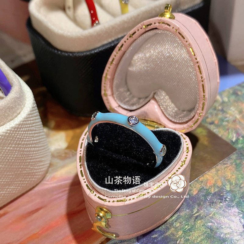 Camellia多巴胺少女境外彩虹锆石时尚百搭手工珐琅不褪色叠带戒指