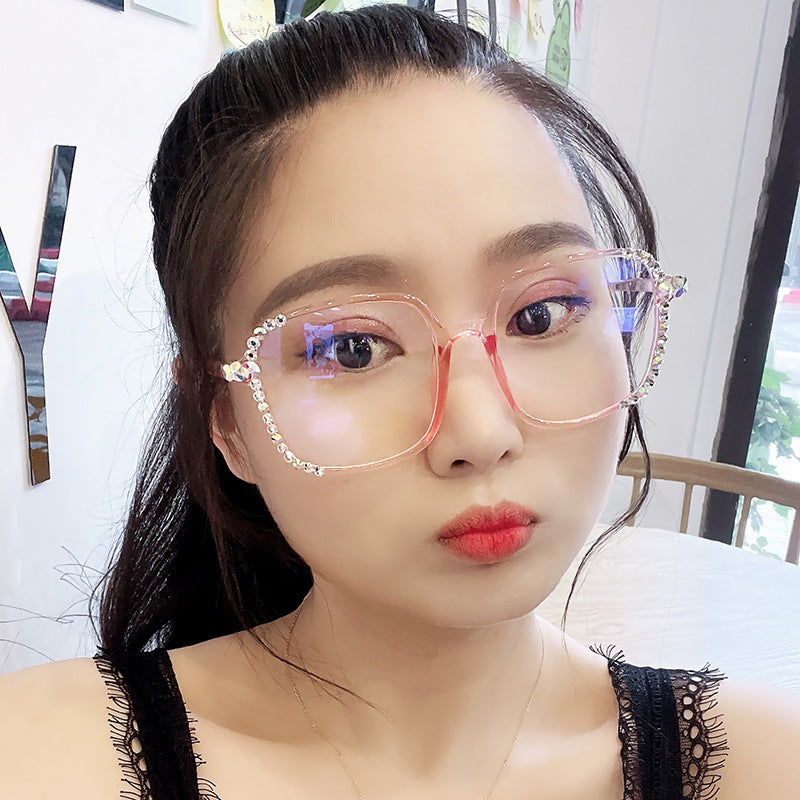 Women's fashion glasses 定制加工水钻防蓝光辐射眼镜女抗疲劳眼睛素颜显瘦显脸光镜韩版潮