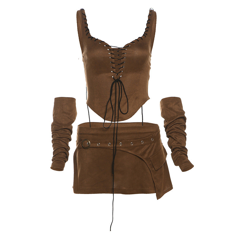 Free shipping   autumn new women's clothing sexy strap halter vest high waist hip skirt dress suit