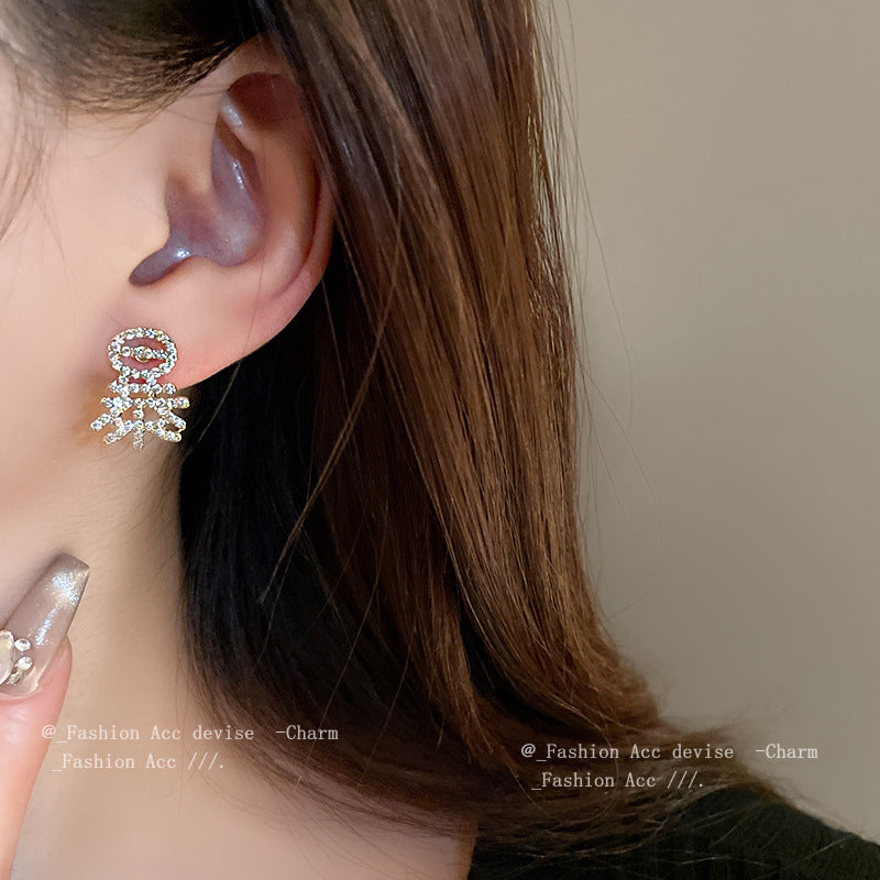 银针镶钻暴瘦不对称耳环小众ins时尚设计感耳钉高级感耳饰批发女