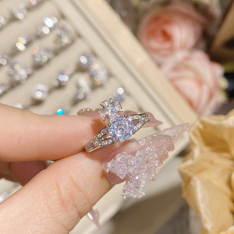 山茶璨若星河婚戒系列 镀18K金镶璀璨火彩3A锆 INS百搭活口戒指女