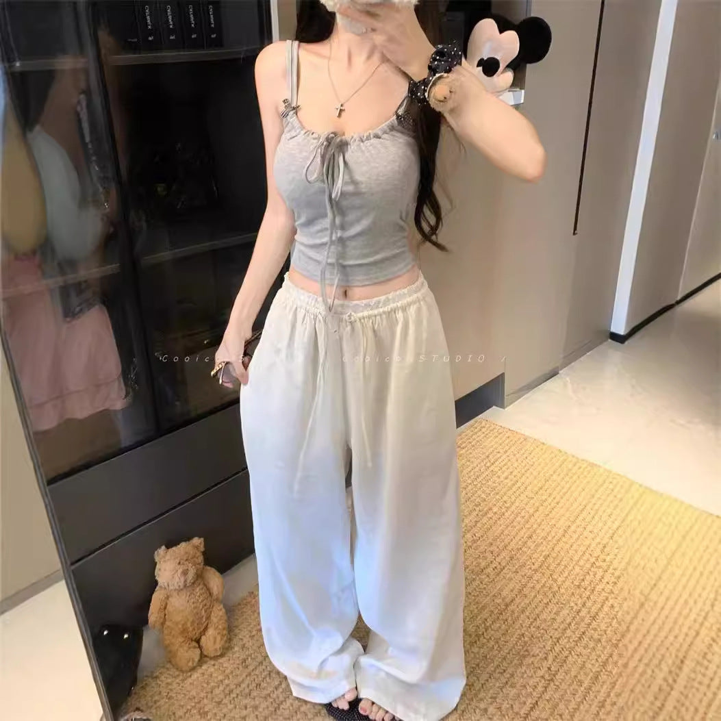 Dopamine tops Free shipping Tattoo Dopamine Thai yellow suspender small vest women's summer wear with chest pad bow chic sleeveless halter top