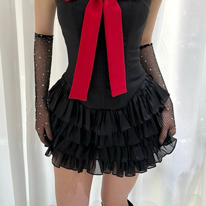 Fashion women's wear Q23tp722  Hot Girl Contrast Color Bow Three-Dimensional Decoration Fishbone Tube Top Women's All-Match Date New