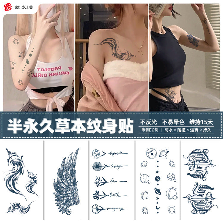 Free shipping Tattoo Herbal Tattoo Sticker Female Semi-Permanent Waterproof and Durable Grass and Wood Internet Celebrity Juice Non-Reflective Simulation Tattoo Sticker Male Advanced