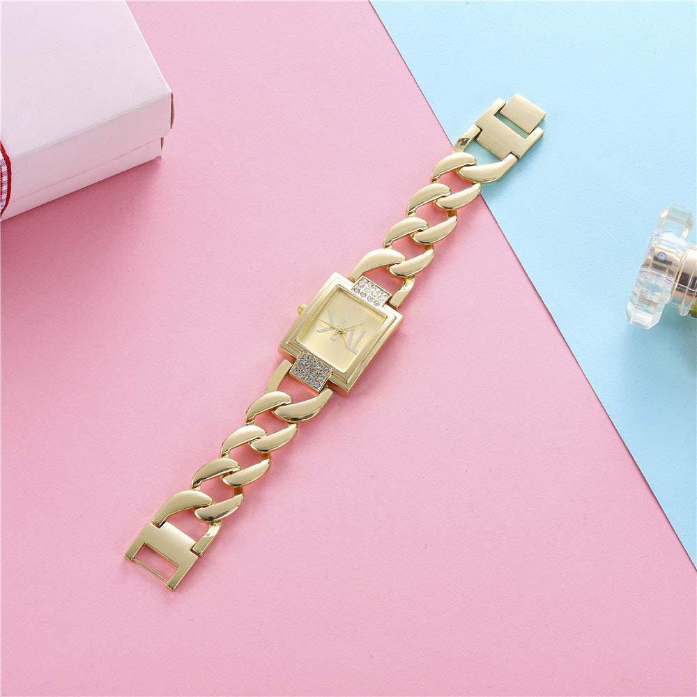Fashion women's watchCross-Border Hot Women's Square Diamond Light Luxury Minority Quartz Watch Casual Bangle Bracelet Stainless Steel Women's Watch