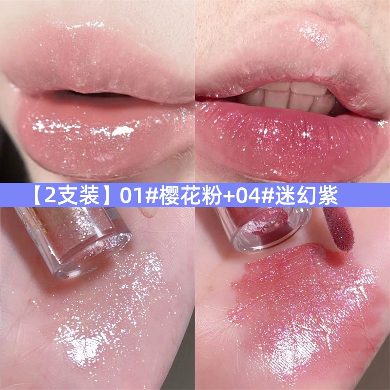 爆闪口红唇釉镜面唇彩细闪透明水光唇蜜亮片口红叠加唇露
