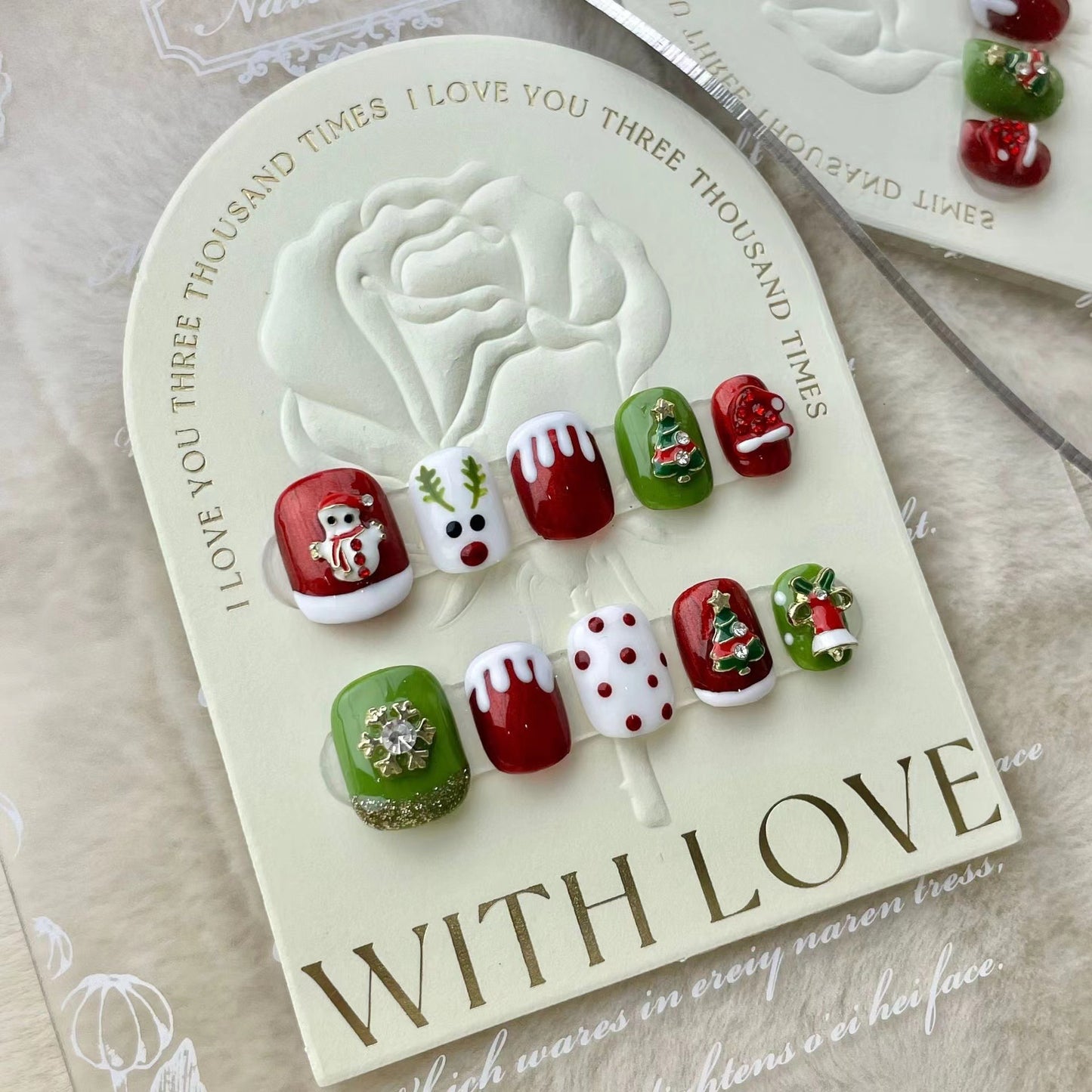 (Hand-Made Nail) Dark Green Gatling Hand-Worn Nail New Dark Dark Green Cat's Eye Zircon Retro High-Grade Finished Product Nail Stickers