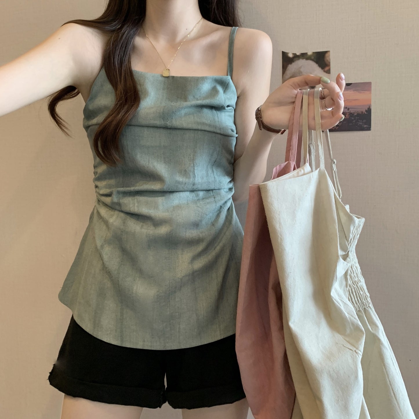 Dopamine tops Free shipping Tattoo Large size fat mm dopamine chic waist sling vest for women to wear outside, loose sleeveless top in summer
