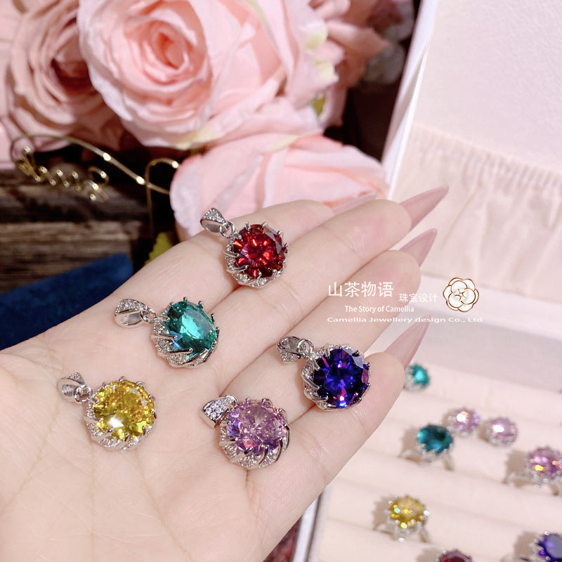 Camellia彩虹直播撞色宝石睡美人套装女 镶超闪彩宝5A锆耳环现货