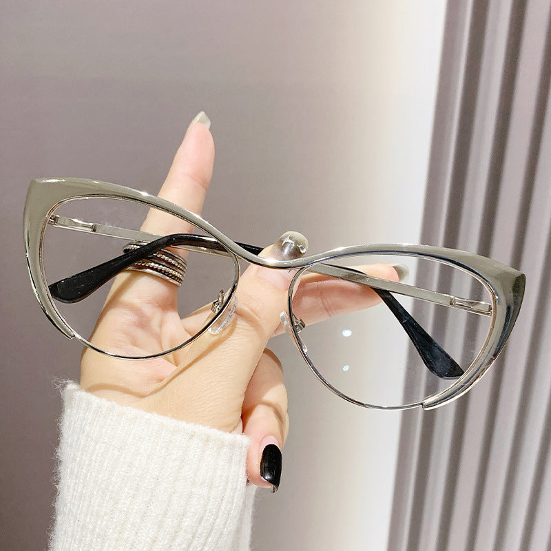 Women's fashion glasses 欧美辣妹墨镜超轻猫眼眼镜黑框女跨境素颜复古摩登防蓝光平光镜架