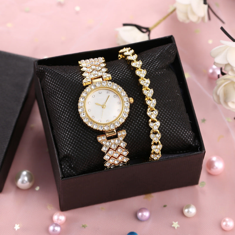 Fashion women's watchNew Diamond Bracelet Watch Two-Piece Suit Women's Fashion Watch Trend Women's Watch with Rhinestones Cross-Border Hot Quartz Watch