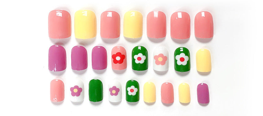 Fashion  nail Wear Nail Full Stickers Cute Flower Manicure Fake Nails Removable Nail Sticker Multi-Color Nail Tip Finished S49