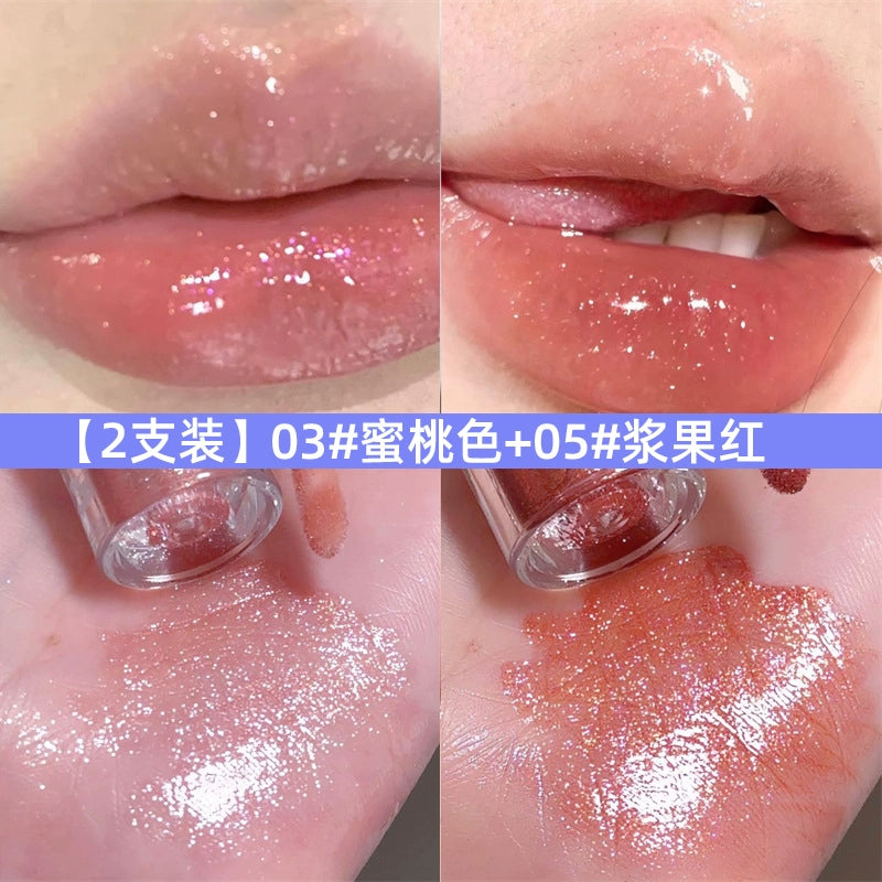 爆闪口红唇釉镜面唇彩细闪透明水光唇蜜亮片口红叠加唇露