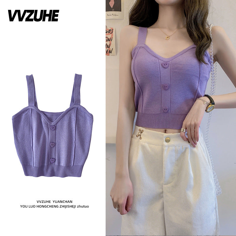 Dopamine tops Free shipping Tattoo Pink Dopamine Wear Seaside Small Suspender Female Sexy Neck Wear Vest Sweet Spicy Thai Top Spice Girl Summer