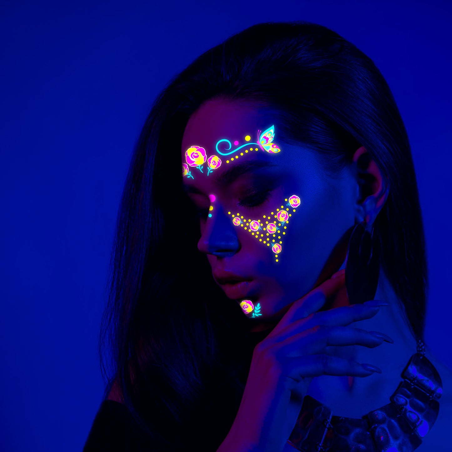 Free shipping Tattoo 2024 New European and American Music Festival Gold Powder Fluorescent Face Pasters Waterproof Nightclub Masquerade Neon Luminous Tattoo Stickers