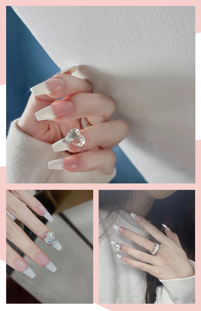 Fashion  nail Wear Armor Nail Stickers Nail Patch Fake Nails Detachable Peach Heart Long Nail Sticker X29