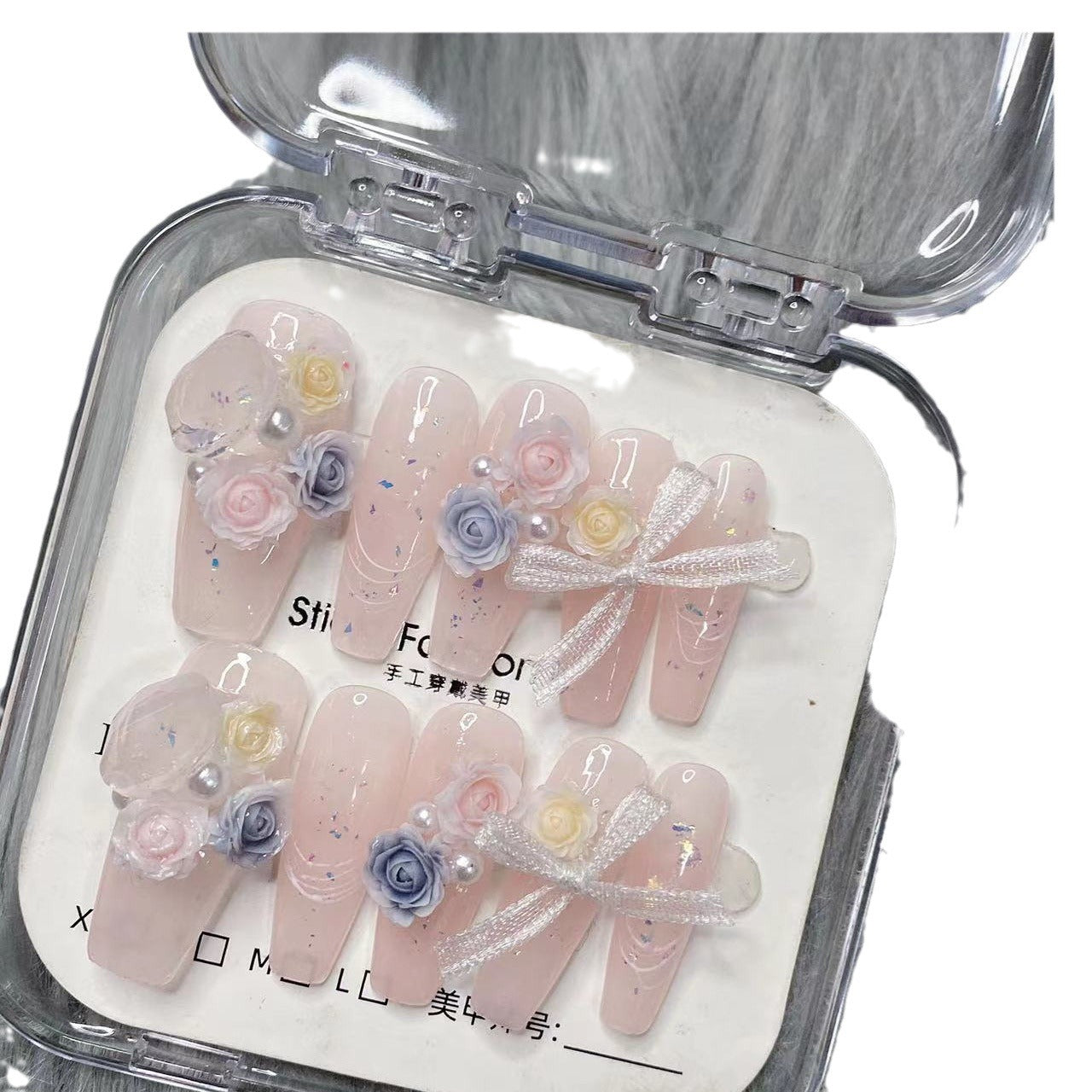 (Hand-Made Nail) Pure Hand-Wear Nail Manicure Three-Dimensional Carved Heavy Industry Bridal Manicure Rose Manor Xiaohongshu Nail Patch