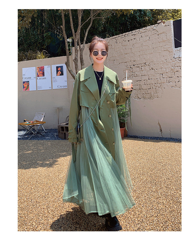 Fashion women's wear A Large Number of in Stock 2024   Purpleflower Holly Leaf Spring and Autumn Trench Coat Women's French Mesh Stitching Casual Temperament Coat