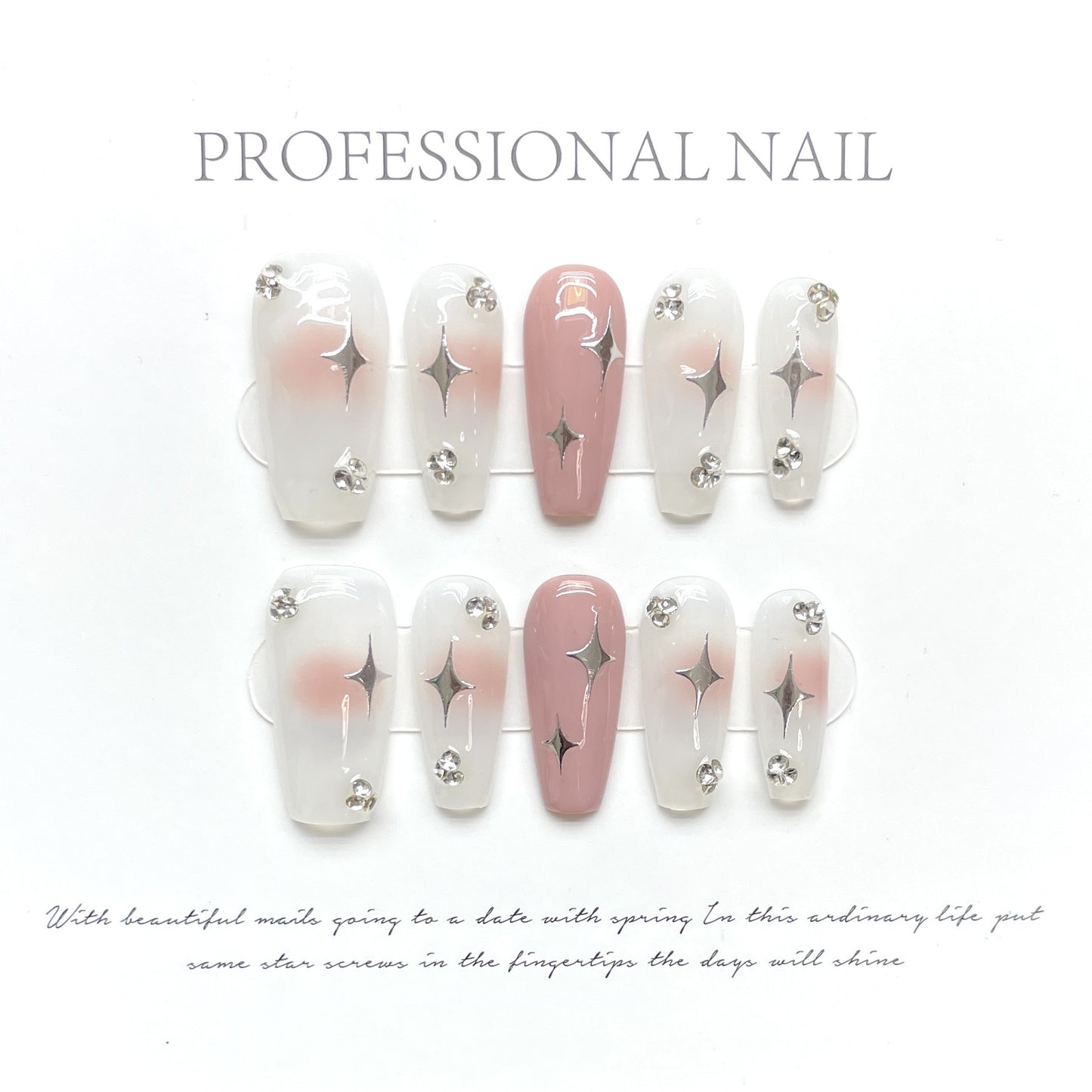 (Hand-Made Nail) Spring Full Garden Micro Carving Handmade Nail Painting Peony Princess Style White High-Grade Mid-Length Detachable