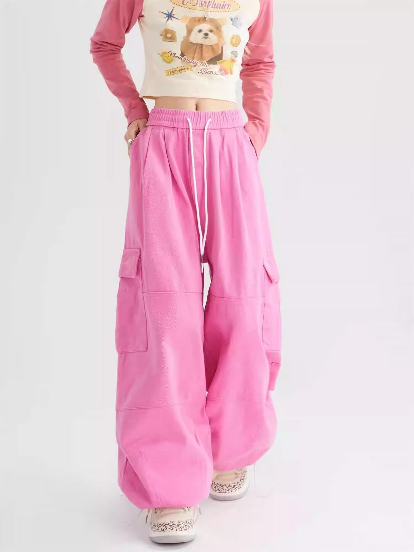 Dopamine pants Free shipping Tattoo 2024 new dopamine thin casual pants niche simple loose straight tied feet hip hop color overalls tide