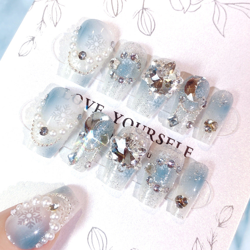 Fashion  nail Christmas New Year Snowflake Diamond Rhinestone Nail Stickers Nail Patch Removable Nail Tip Wear Finished Nail Beauty U16