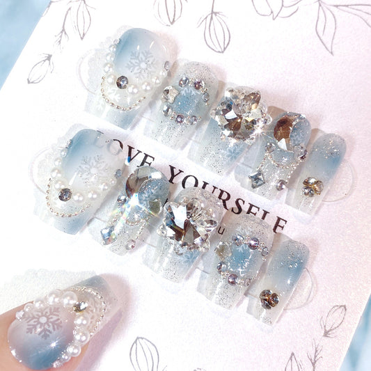 Fashion  nail Christmas New Year Snowflake Diamond Rhinestone Nail Stickers Nail Patch Removable Nail Tip Wear Finished Nail Beauty U16