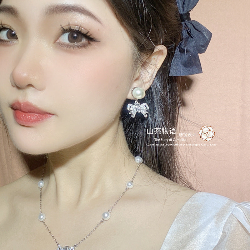 珠宝首饰山茶小红书同款超闪轻奢MIUMIU蝴蝶结银针耳钉  仙女必备法式套装