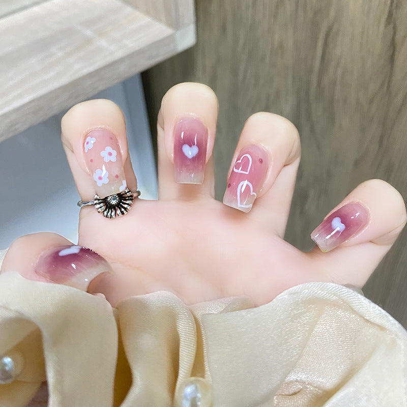 纯欲葡萄穿戴甲爱心指甲贴片紫色美甲片小花假指甲美甲贴片成品甲