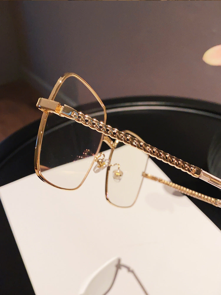 Women's fashion glasses新款方形镂空金属链条平光镜韩版方形眼镜框女