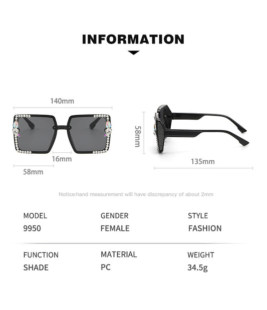 Women's fashion glasses 2023跨境新款镶钻太阳镜潮流韩版眼镜时尚街拍大框网红方框墨镜