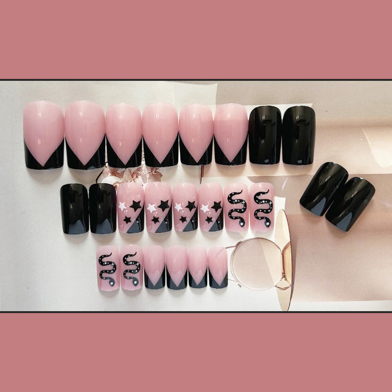 黑蛇星星穿戴甲裸色nails 法式跨境美甲片外贸假指甲长甲美甲贴片