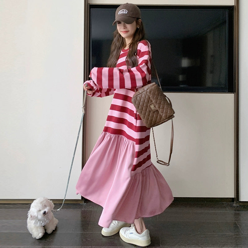 Dopamine dress Free shipping Tattoo Dopamine wears a sweater dress for women's spring and autumn 2024 new milk sweet girl loose lazy wind fishtail dress