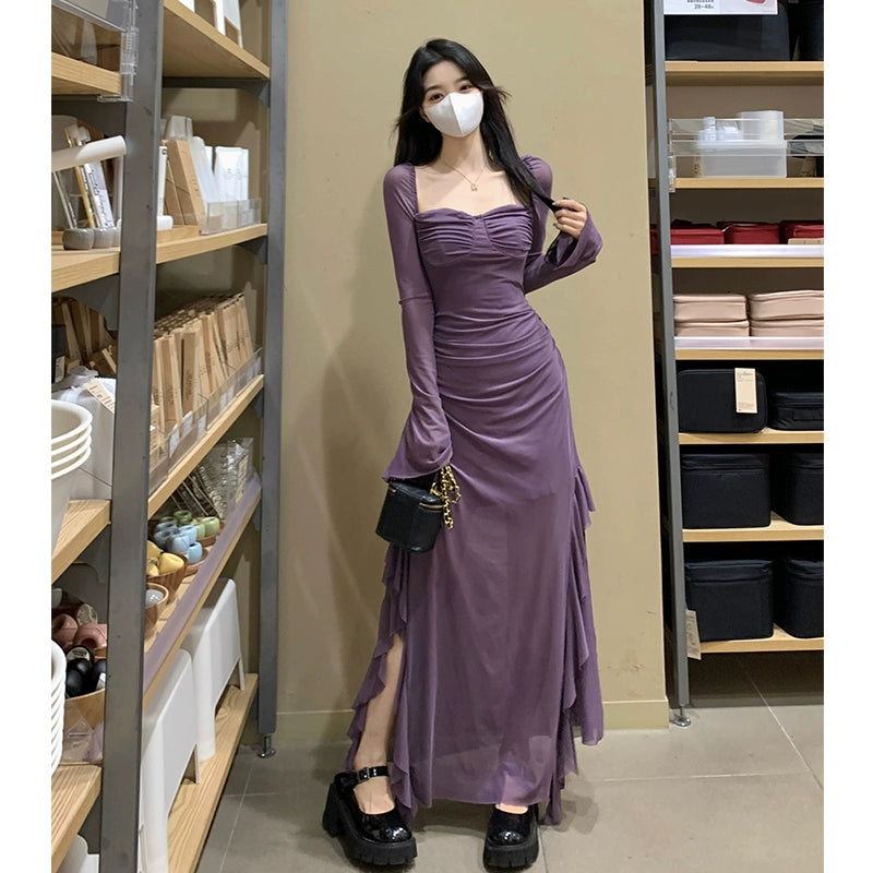 Fashion women's wear Unique Purple Dress Spring plus Size Slightly Oversized Girls Slimming Chic and Beautiful Dress Long Dress