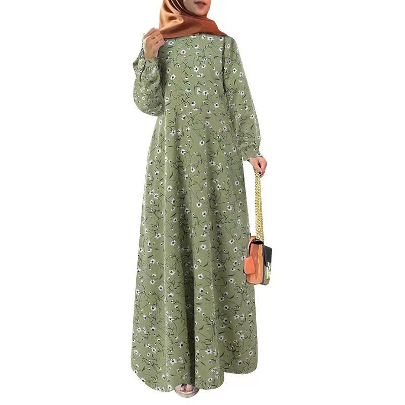 Fashion women's wear 2024Cross-Border New Arrival  plus Size Women's Robe Retro Dress Long Sleeve Loose Long Dress