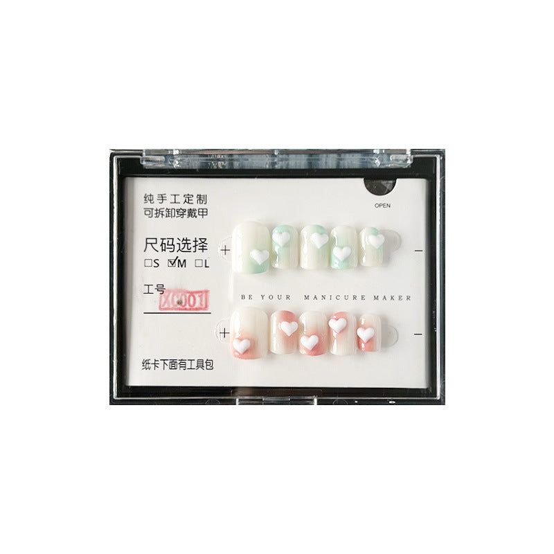 纯手工甲穿戴甲鸳鸯指甲贴片立体美甲片爱心假指甲网红美甲贴成品