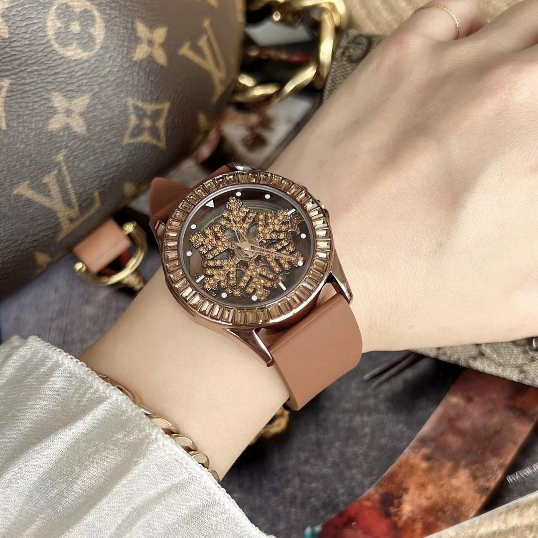 Fashion women's watchMishali Women's Best-Seller on Douyin Silicone Good Luck Comes Five-Pointed Star Snowflake Large Dial Watch